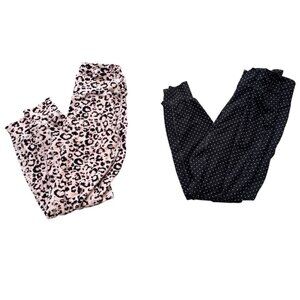 2 Pairs Women’s Joggers Leggings Size Large Leopard and Polka Dots Comfy Pockets